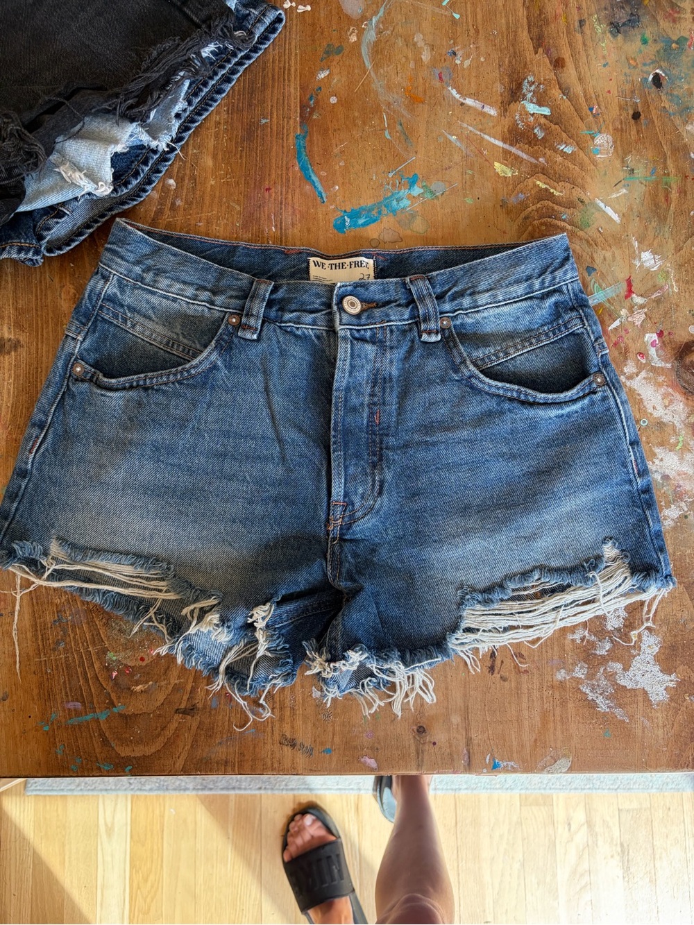 Free People We The Free Frayed Hem Distressed Denim Shorts - Blue